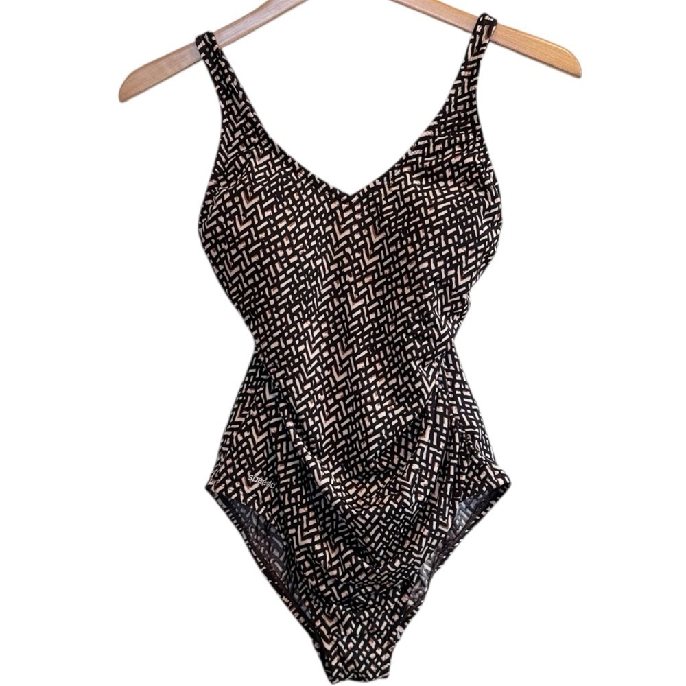 🌈 6/$60 Speedo One Piece Bathing Suit Size 10 Tan Brown Black